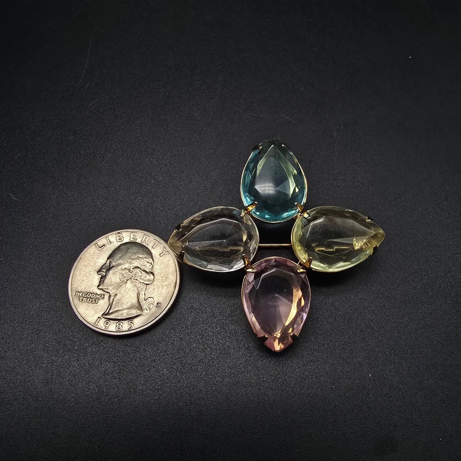 Avon 1986 Pastel Accent Brooch Tear Drop Rhinestones Spring Easter Vintage