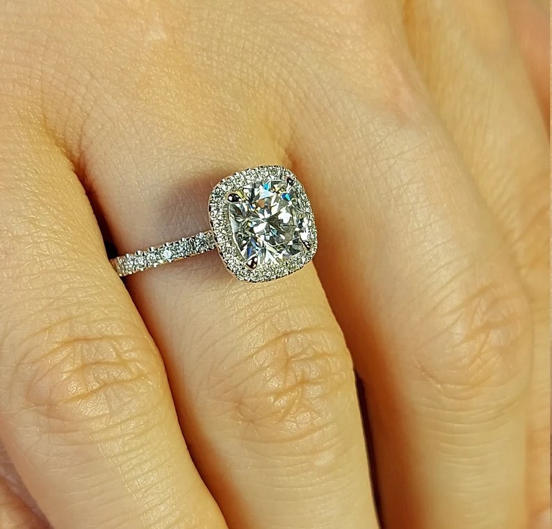 RARE 4.55 Ct Certified Cushion Cut White Treated Diamond 925 Silver Ring