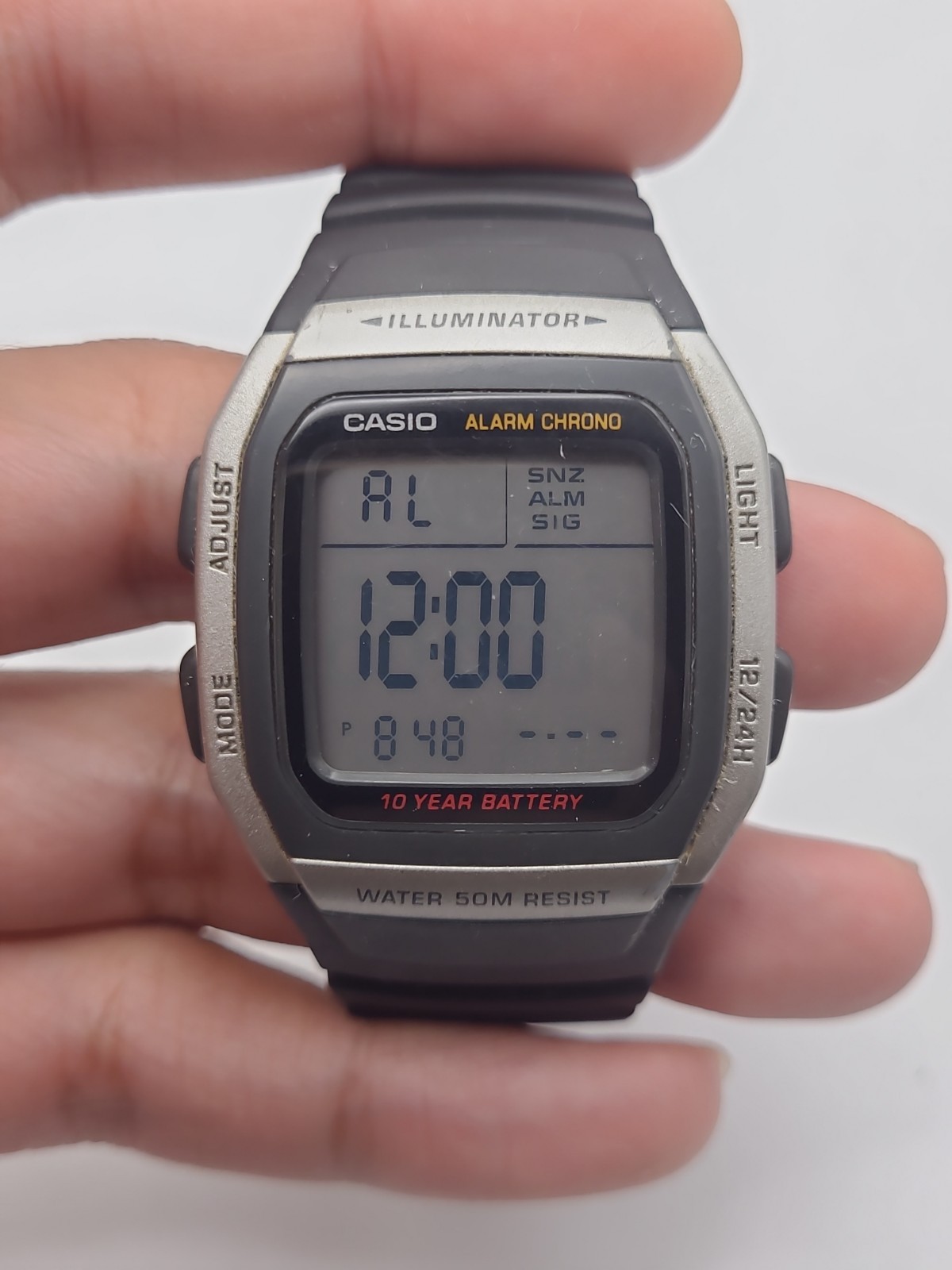 Casio Mens Watch Black Digital Alarm Chrono W-96H Illuminator Working