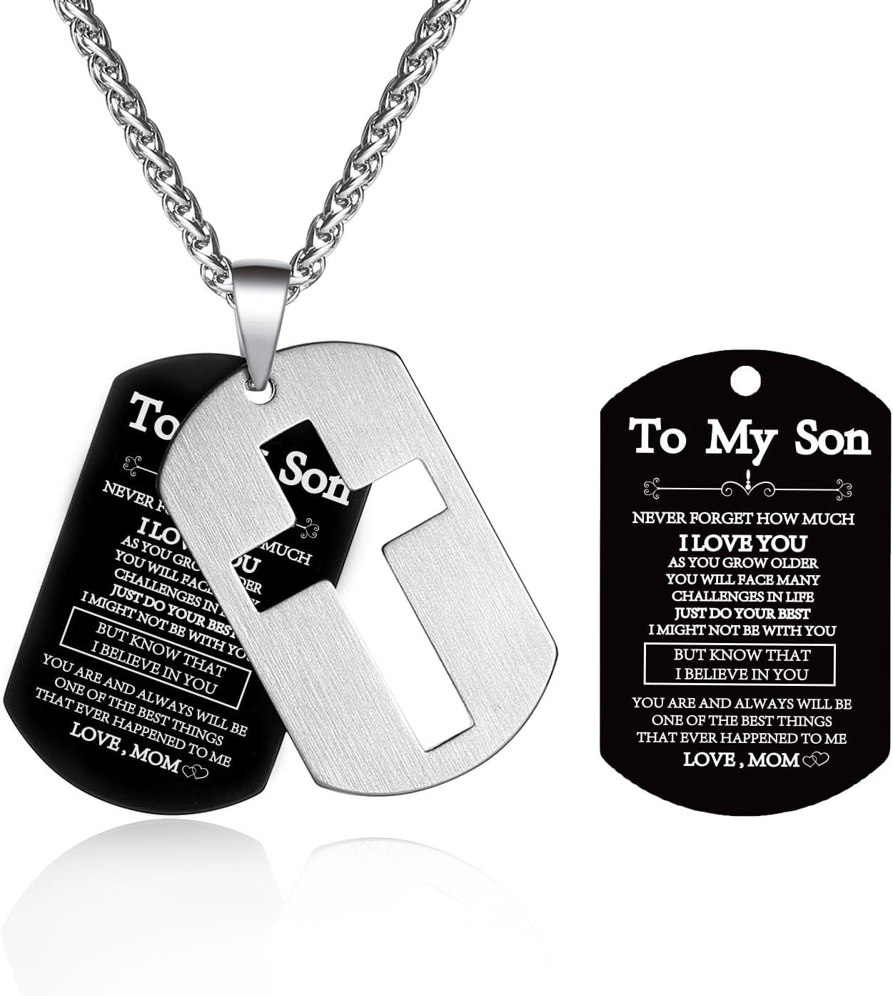 Dog Tag Cross Necklace Gifts for Boys Men, Stainless Steel Bible Verse Pendant C