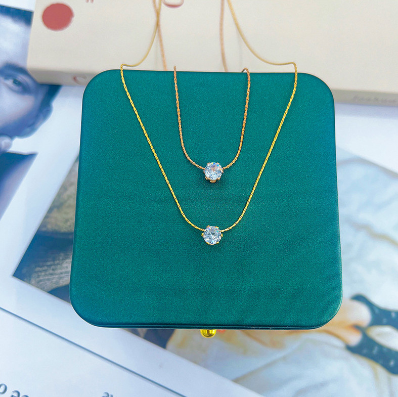 Stainless Steel Solitaire 6mm CZ Pendant Necklace Choker 16+2inch Chain P11