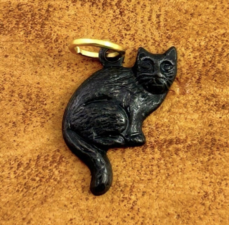 Cat Charm Pendant Black Cat Gift For Her Blackened Brass Cat Jewelry Tiny Kitten