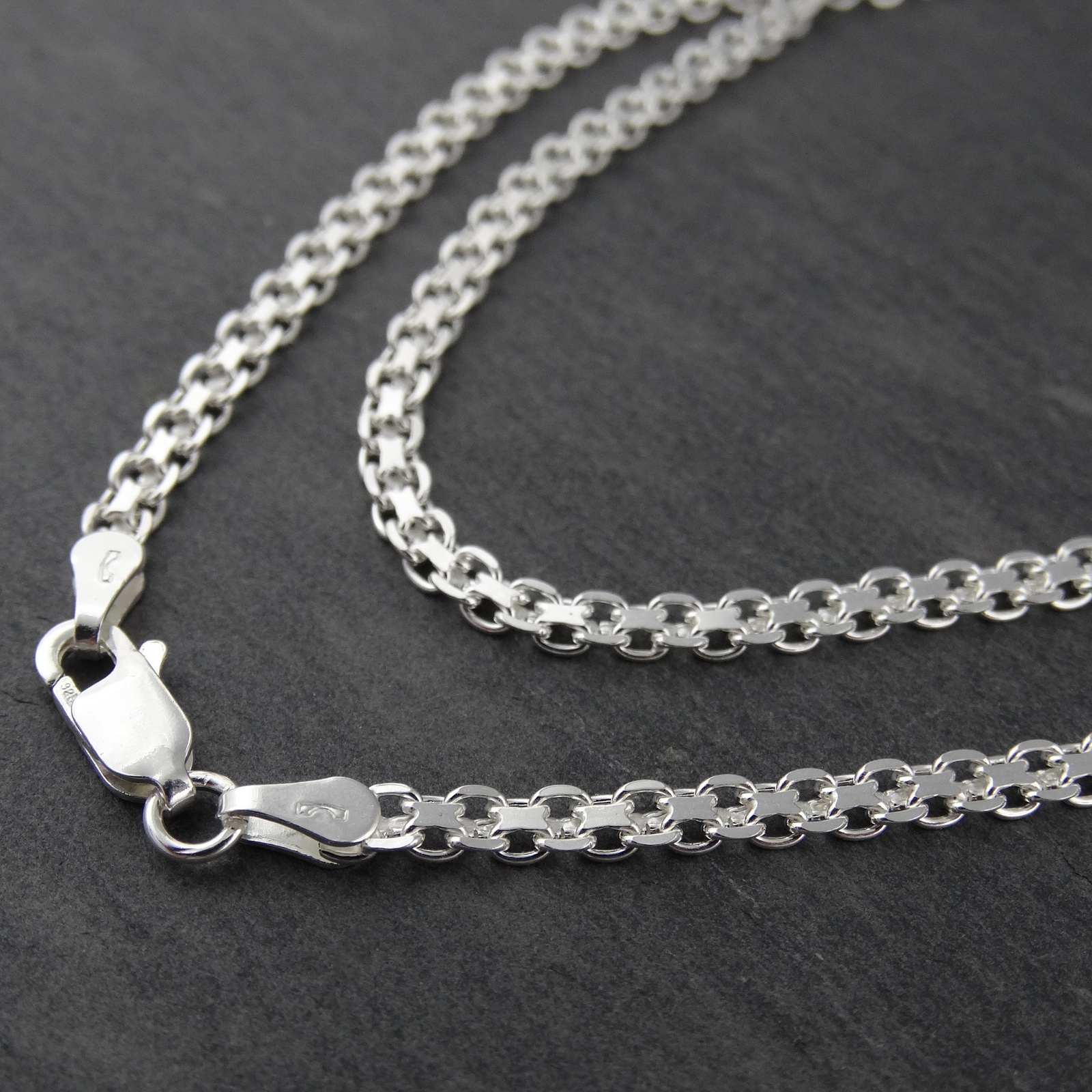 3mm Bismark Chain Necklace – 925 Sterling Silver -Italian Polished Lobster Clasp