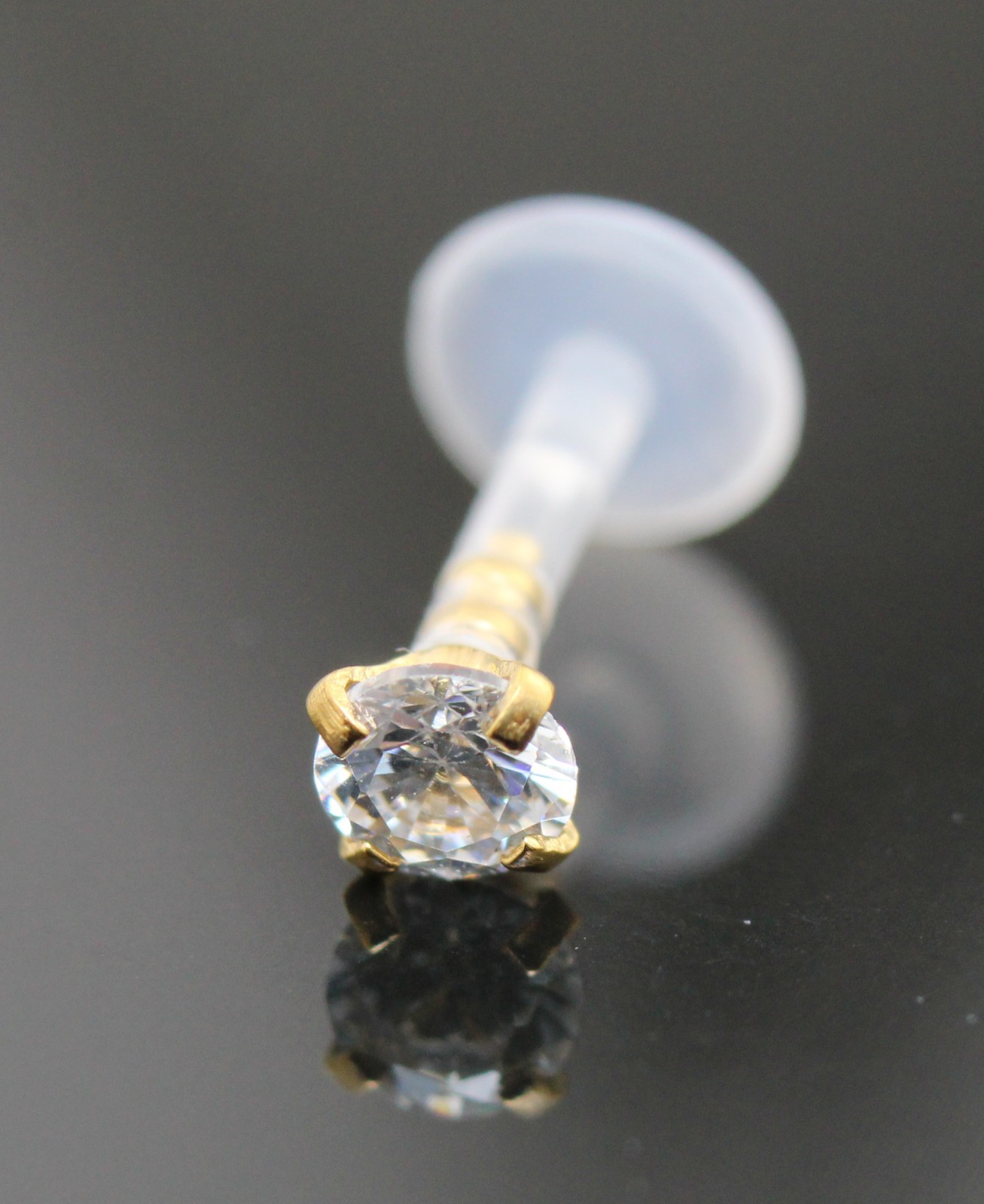 Gold PVD Flat Back Stud Earrings Cartilage Stud Tragus Ring Rings Clear BioFlex