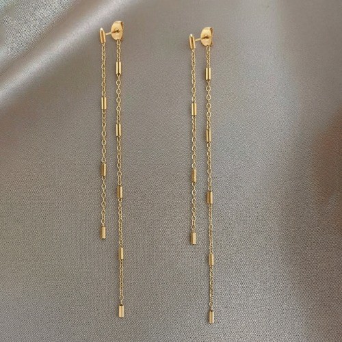 Stainless Steel Earrings Gold Plated Flattened Cross Clamp Chain