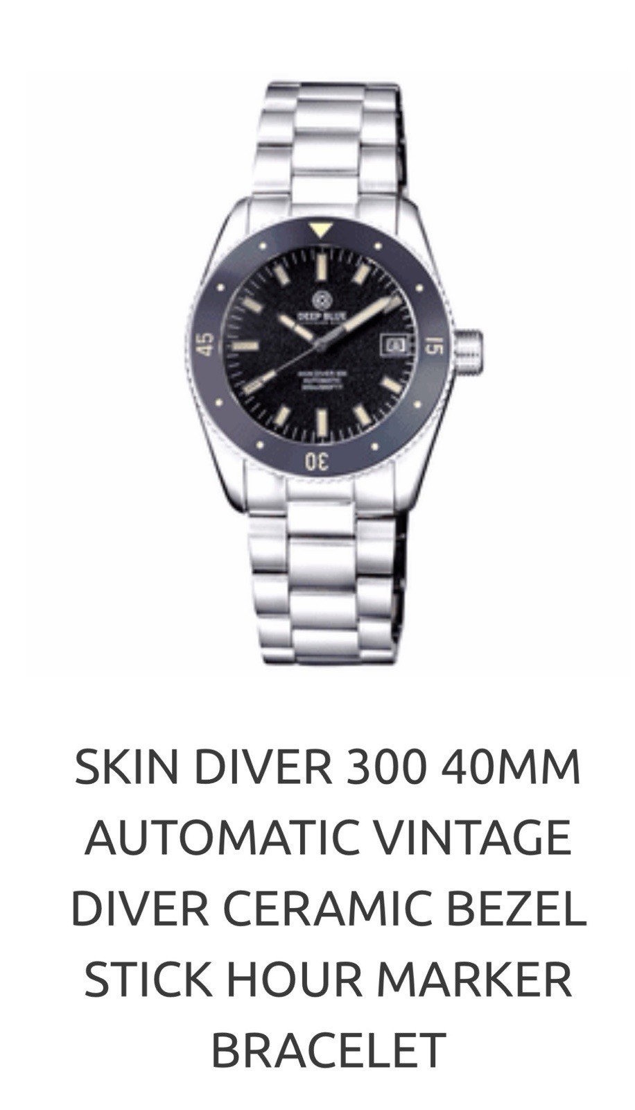 Deep Blue SKIN DIVER 300 40MM AUTO VINTAGE DIVE WATCH-STICK HOUR MARKERS‼️NEW‼️