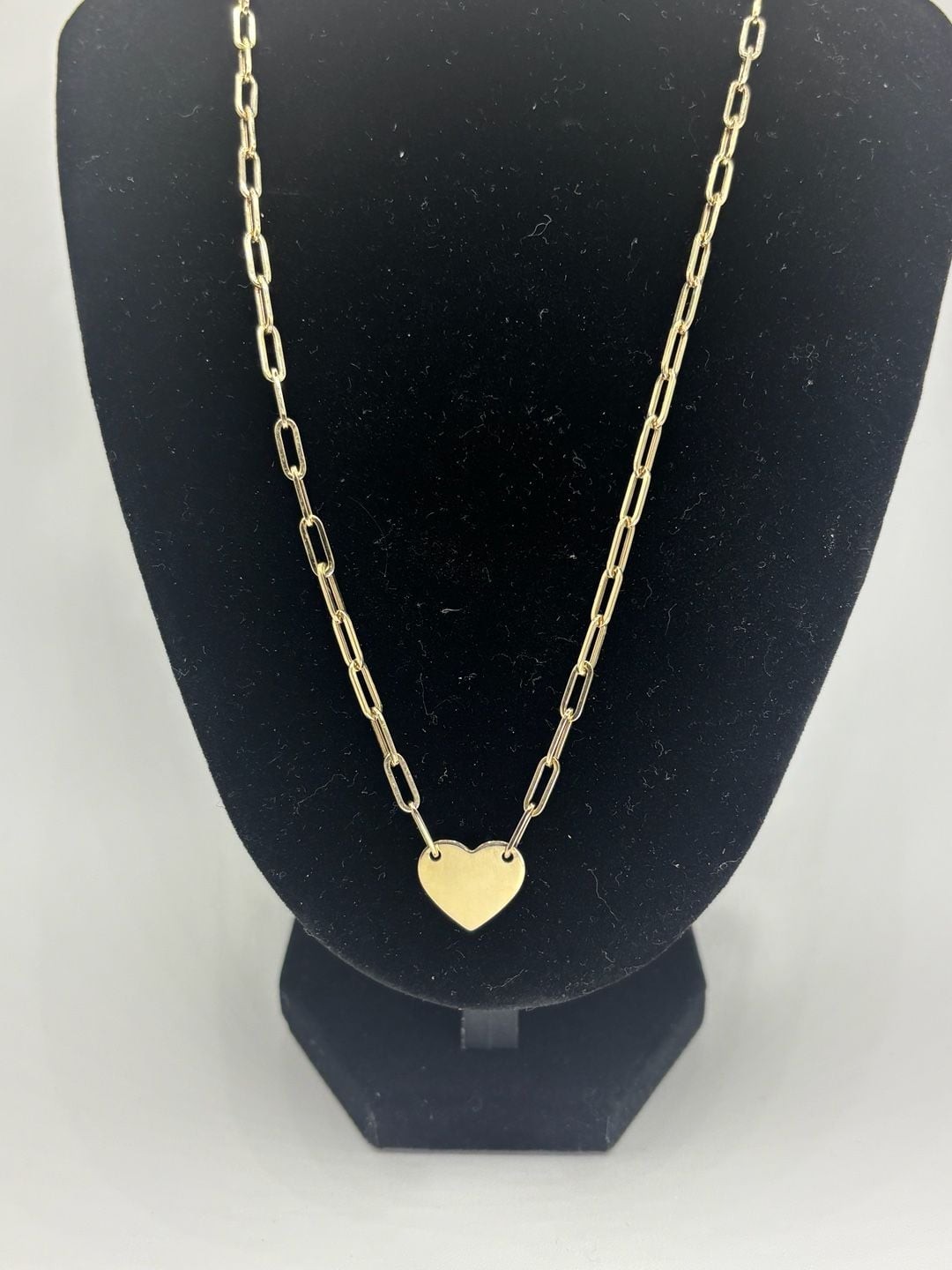 14K Gold Paperclip Link Chain Necklace with Heart Pendant