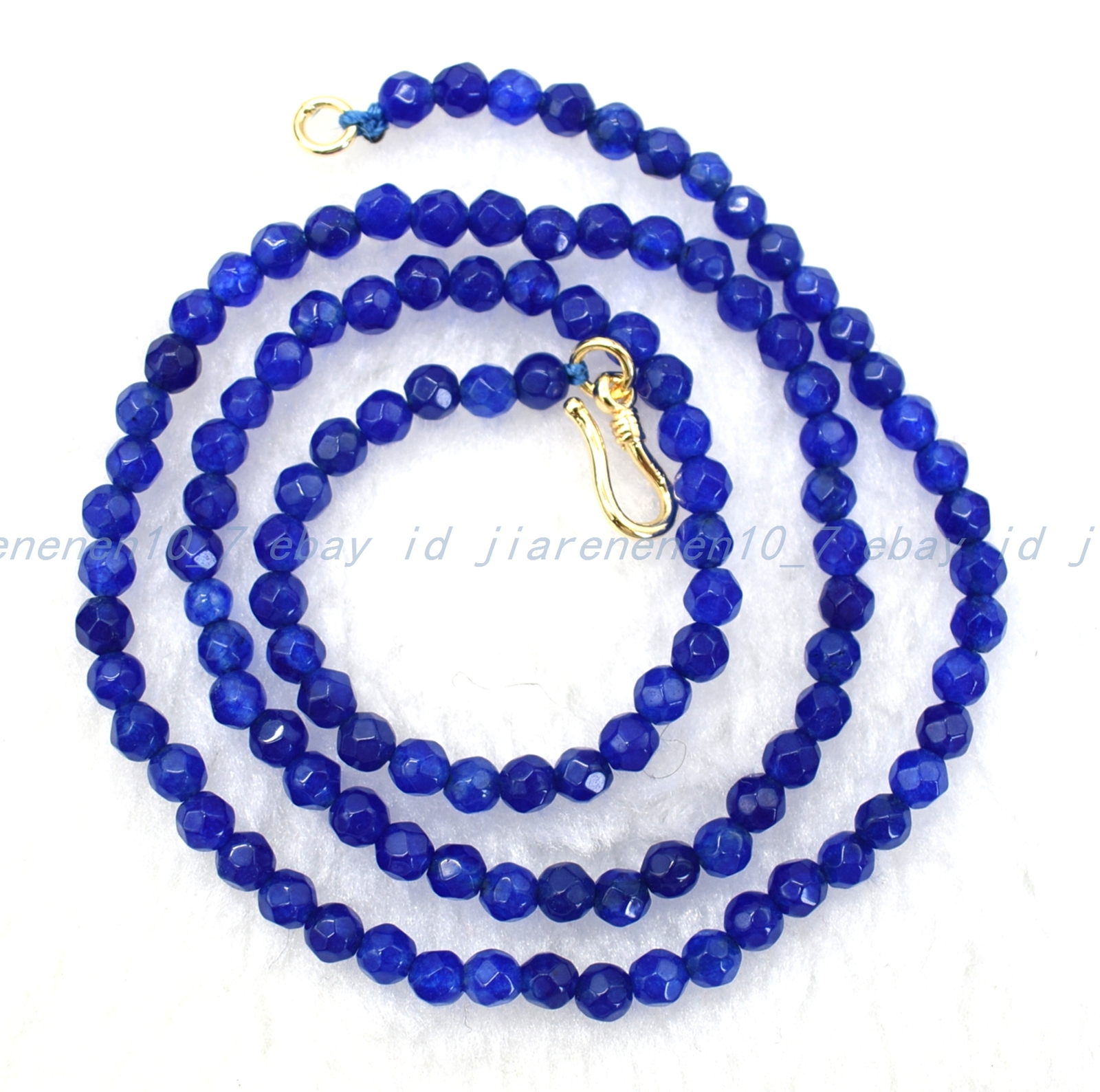 New Charming 4mm Faceted Blue Jade Gemstone Round Beads Necklace 16-40 In