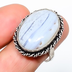 Natural Blue Lace Agate – Namibia Gemstone 925 Silver Plated Ring s.8 TR508-92