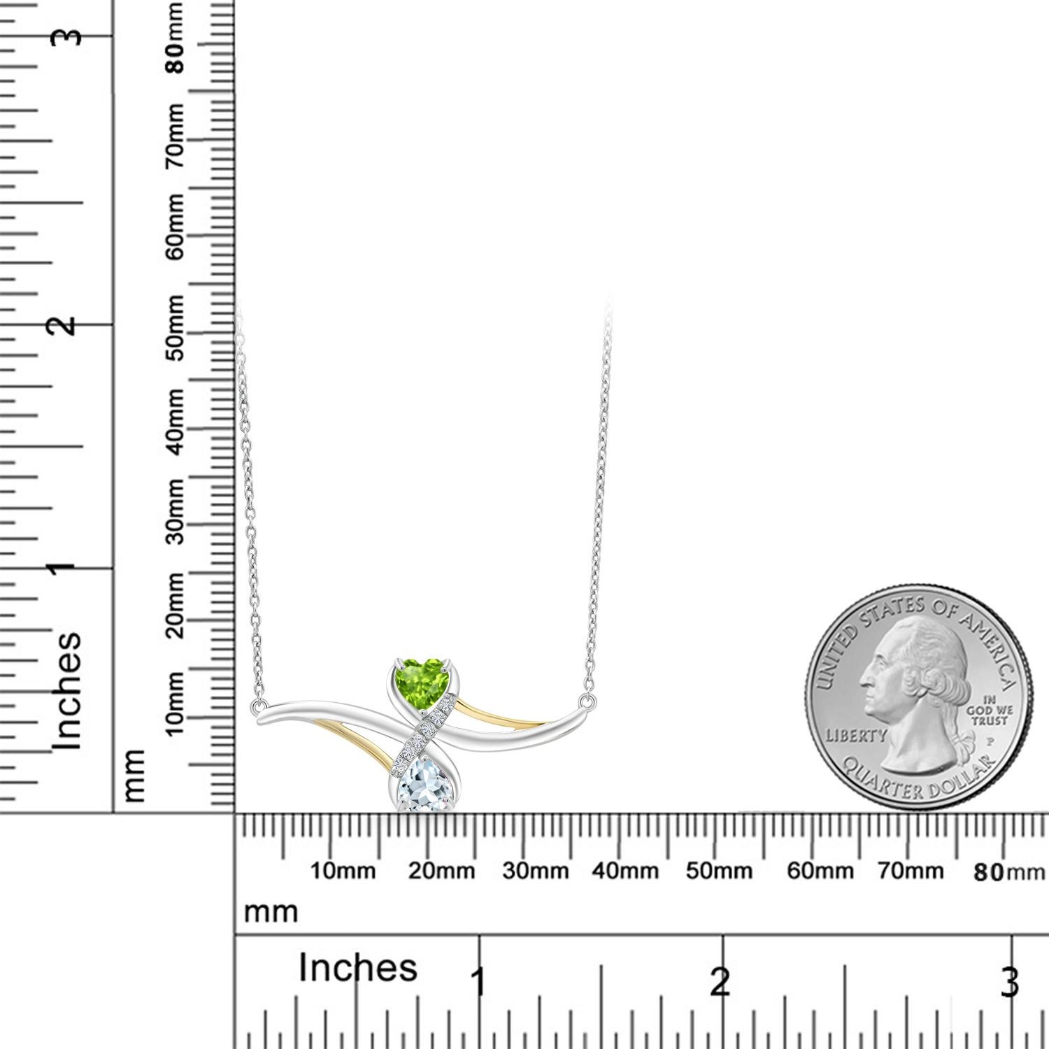 0.98 Ct Peridot Aquamarine 925 Silver and 10K Yellow Gold Pendant with Chain