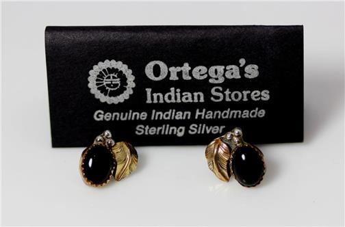 Native American Roger Skeet Sterling Silver Gold Vermeil Onyx Earrings – 8067