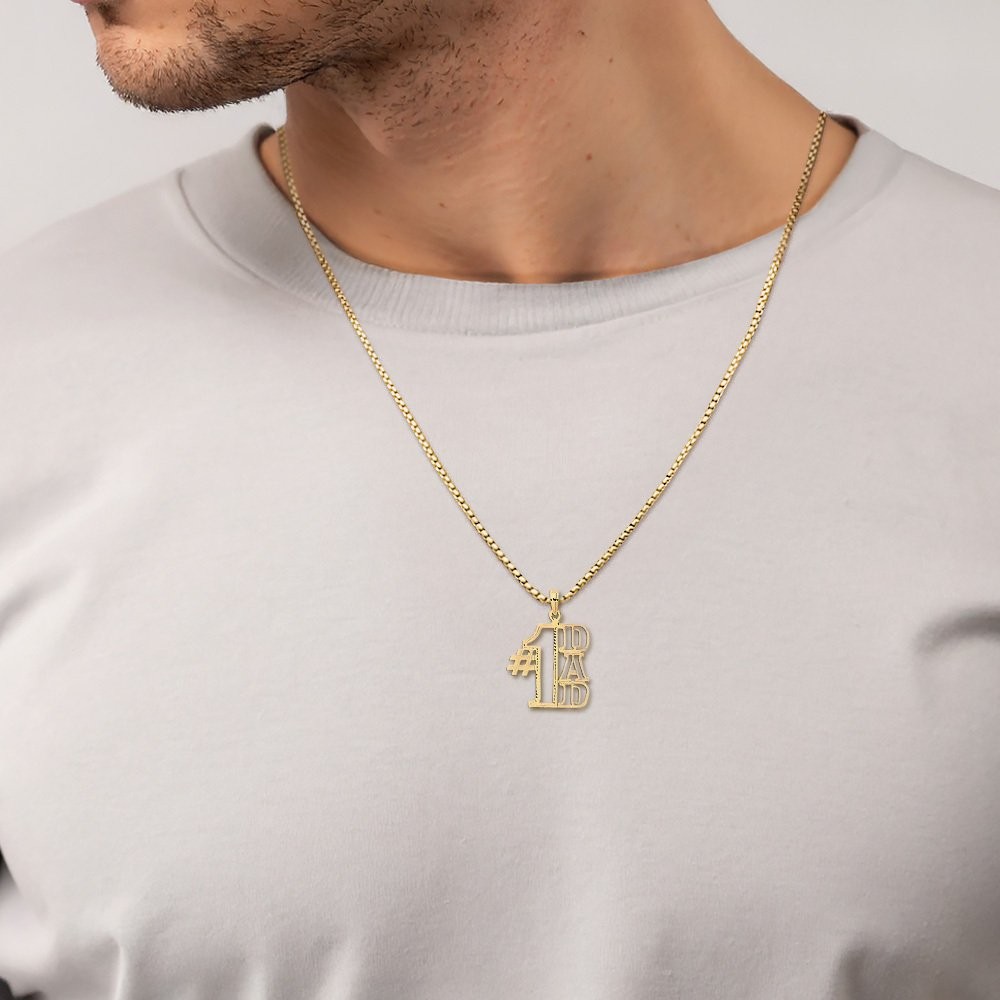 14K Solid Yellow Gold Medium Best Dad Pendant Necklace 24.7mm 1 inch Polished