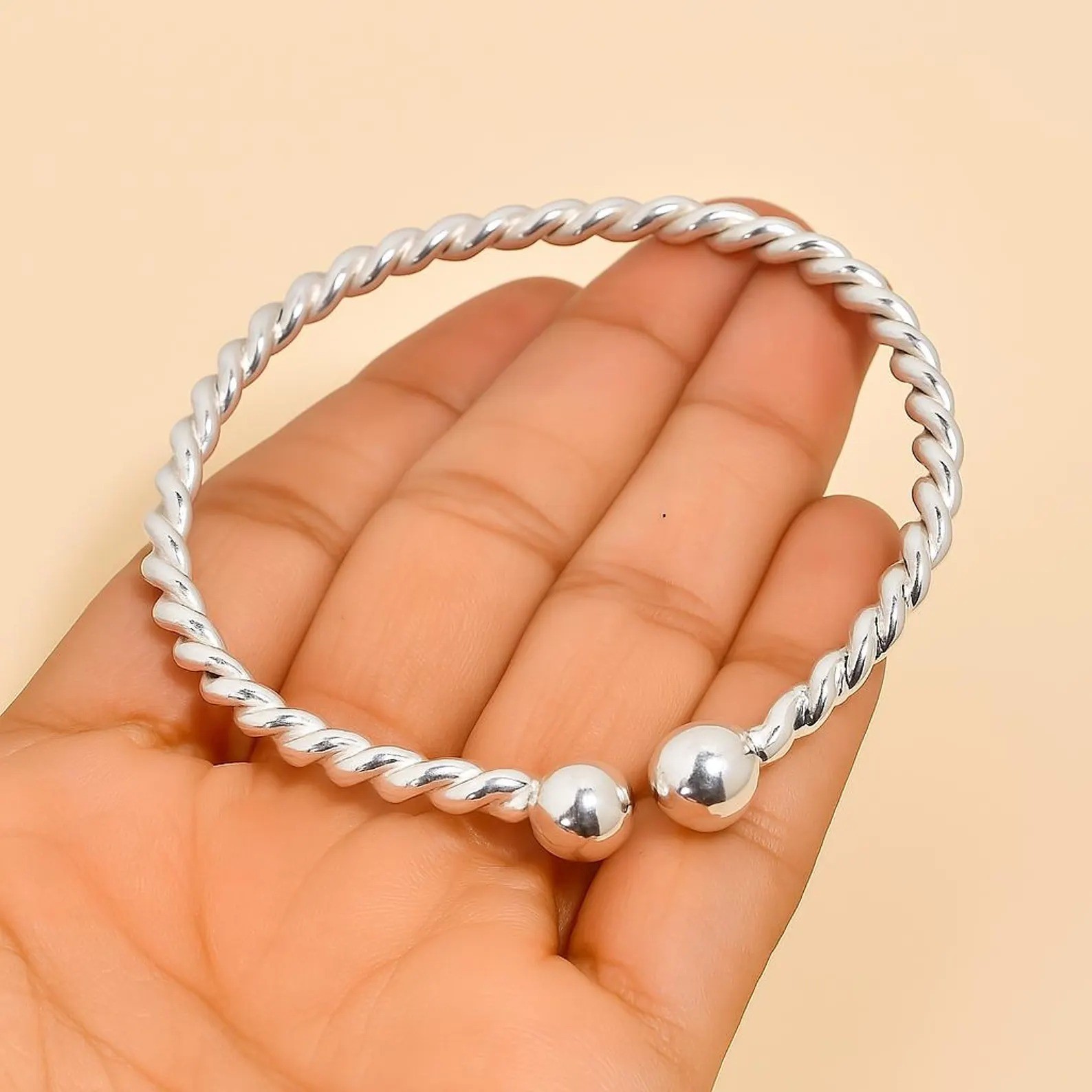 925 Sterling Silver Twisted Rope Ball Cuff Bracelet – Adjustable Engraved Bangle