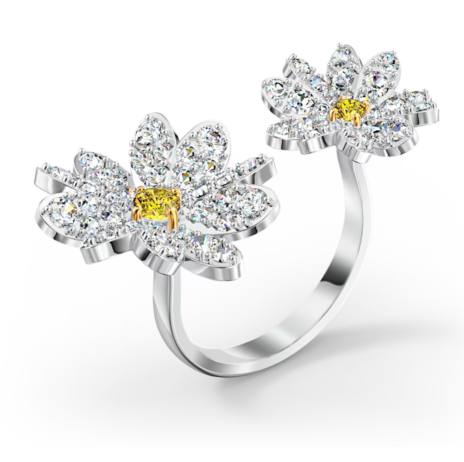 NIB Swarovski 5534941 Eternal Flower Open Ring Metal Crystal Yellow $169 Size 58