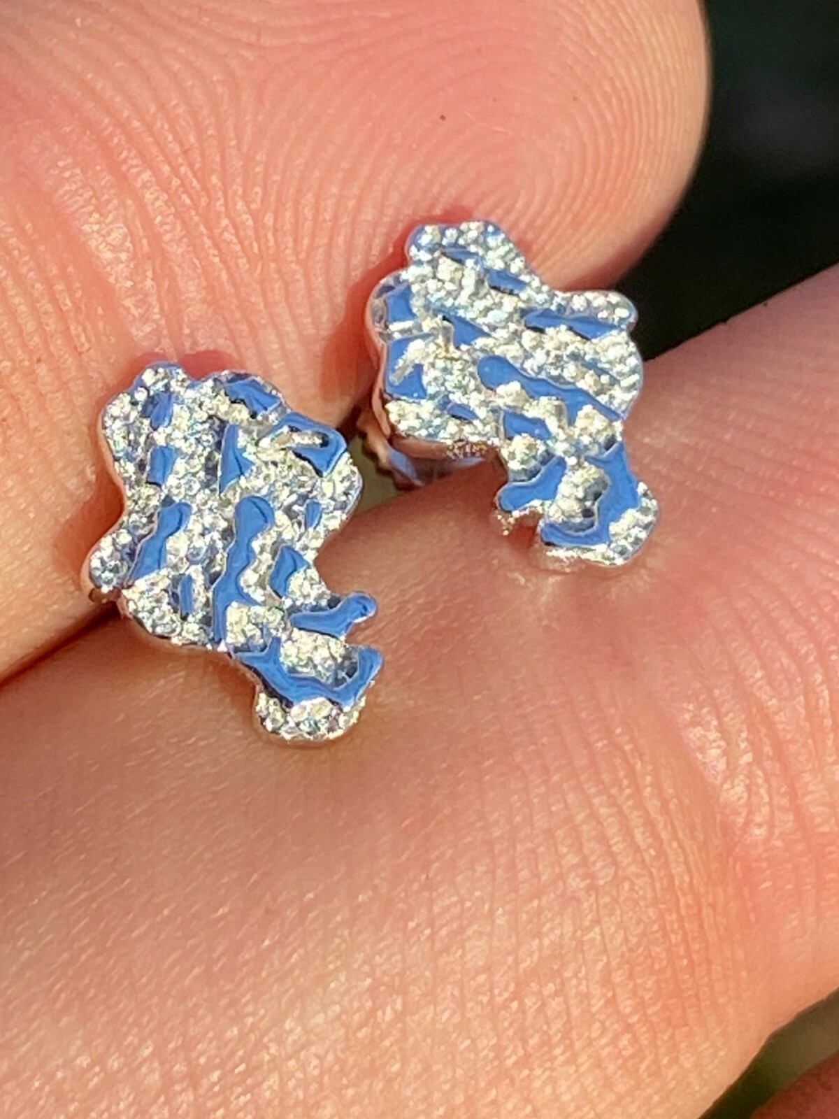 Real Solid 925 Sterling Silver Men Ladies Gold Nugget Small Earrings Plain Studs