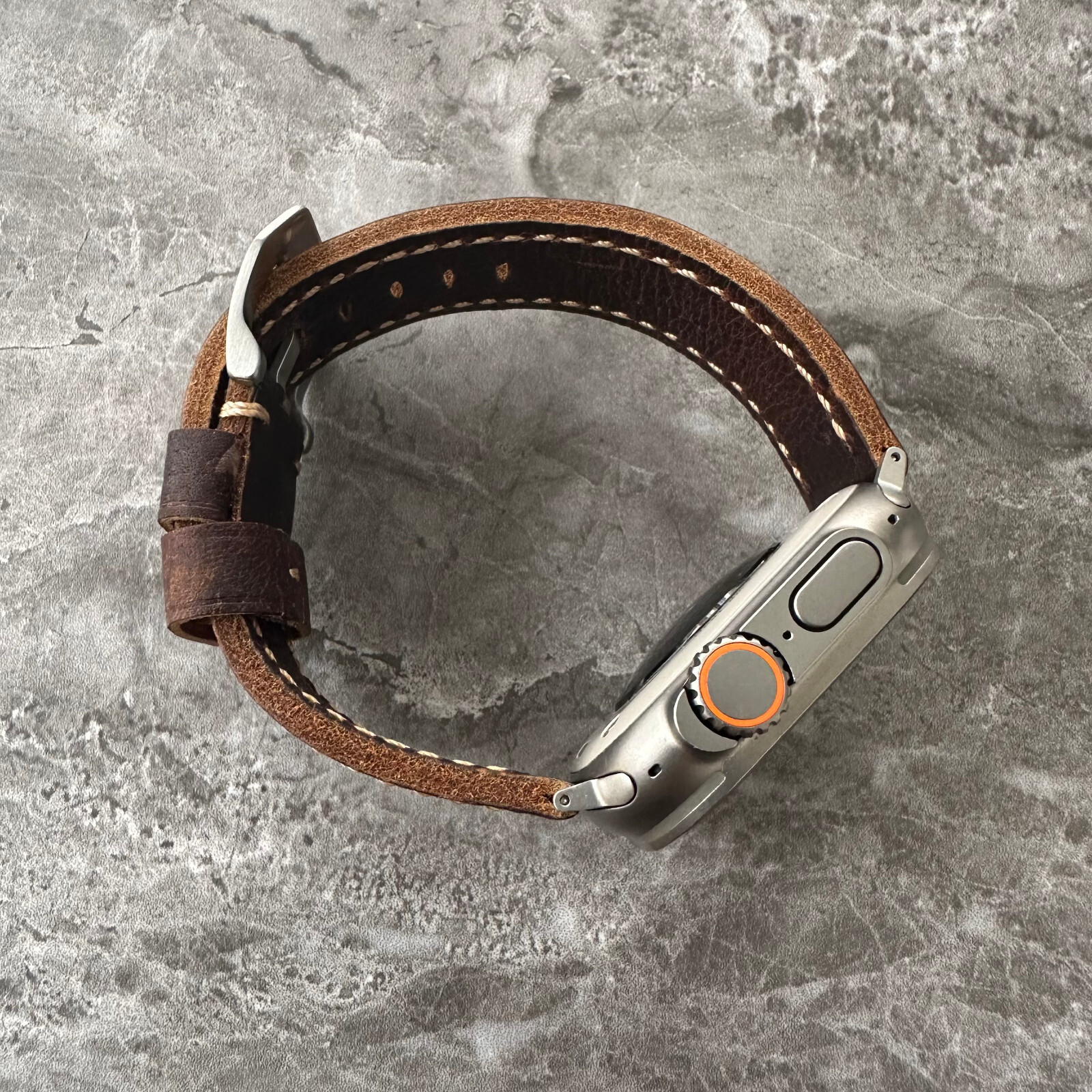 Thick Brown Lychee Leather Watch Strap Band For NEW Apple Watch Ultra 1 2 49mm