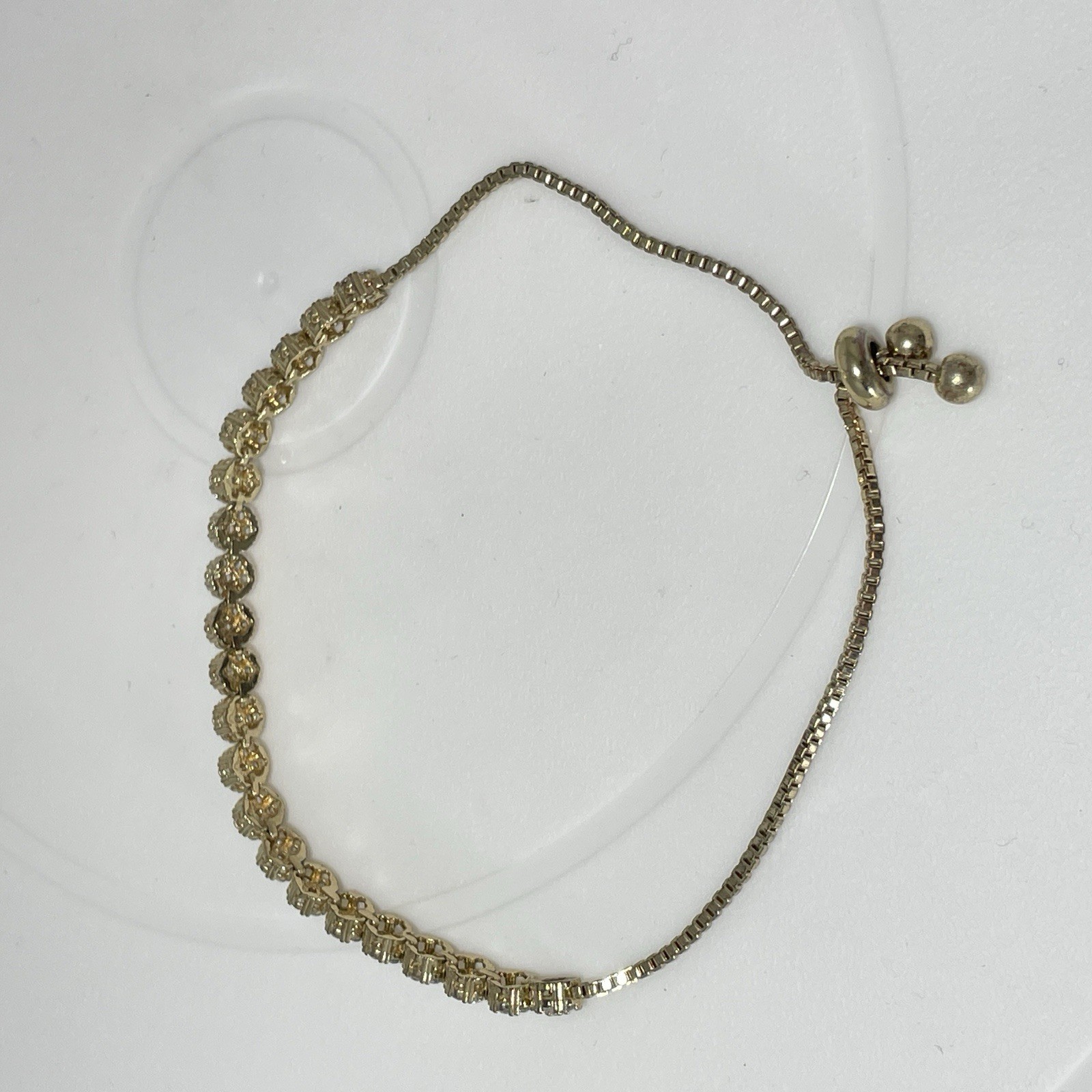 Gold Tone Adjustable Slider Bracelet Clear Rhinestone Cluster 9 Inch