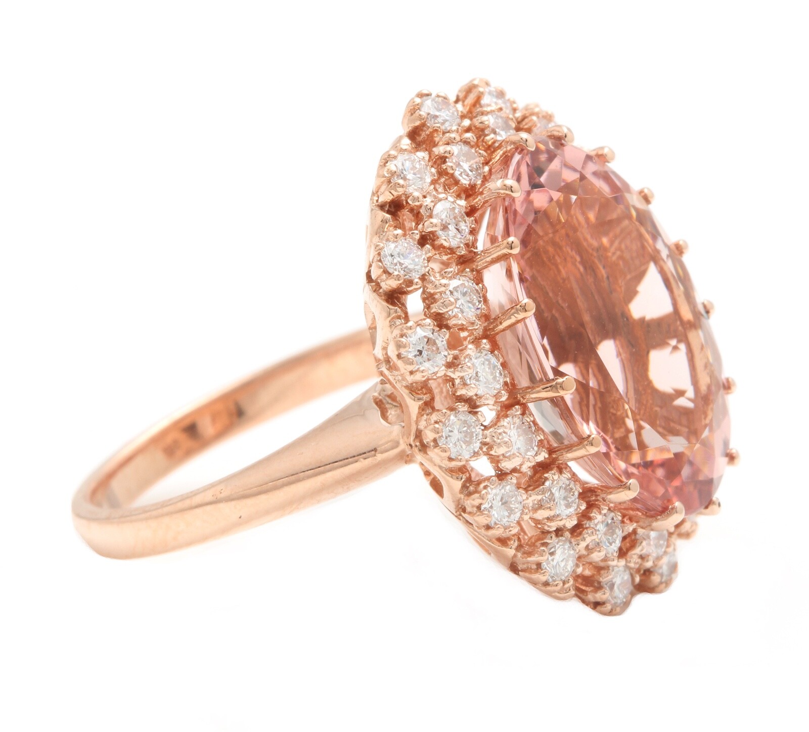 14.60 Carats Natural Morganite and Diamond 14K Solid Rose Gold Ring