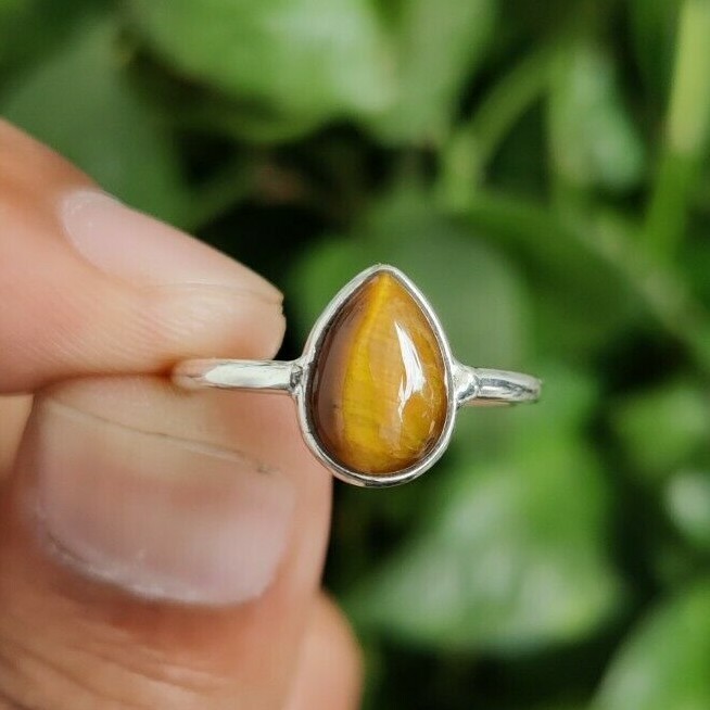 Natural Tiger’s Eye 925 Sterling Silver Handmade All Size Brown Gemstone Ring