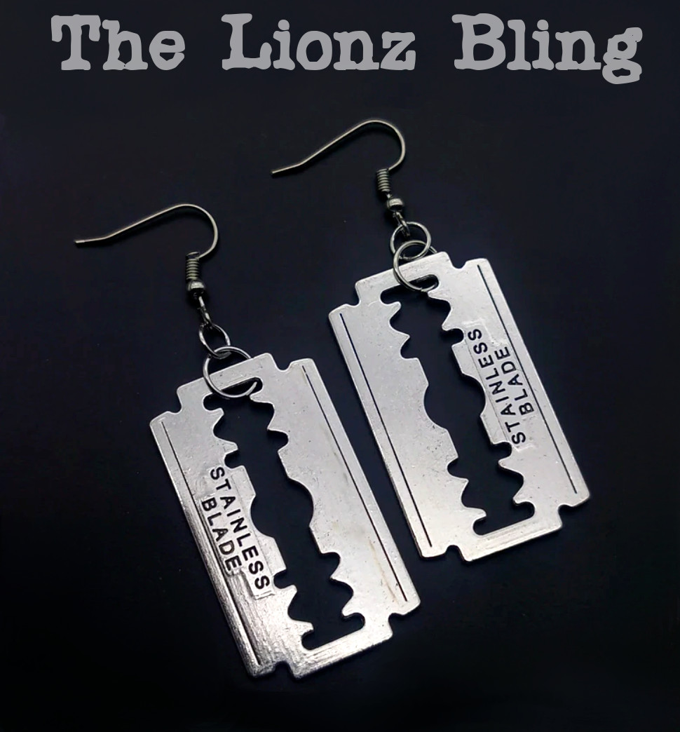 Punk Rock Emo Goth Razor Blade Earrings – 2 3/4″ Drop