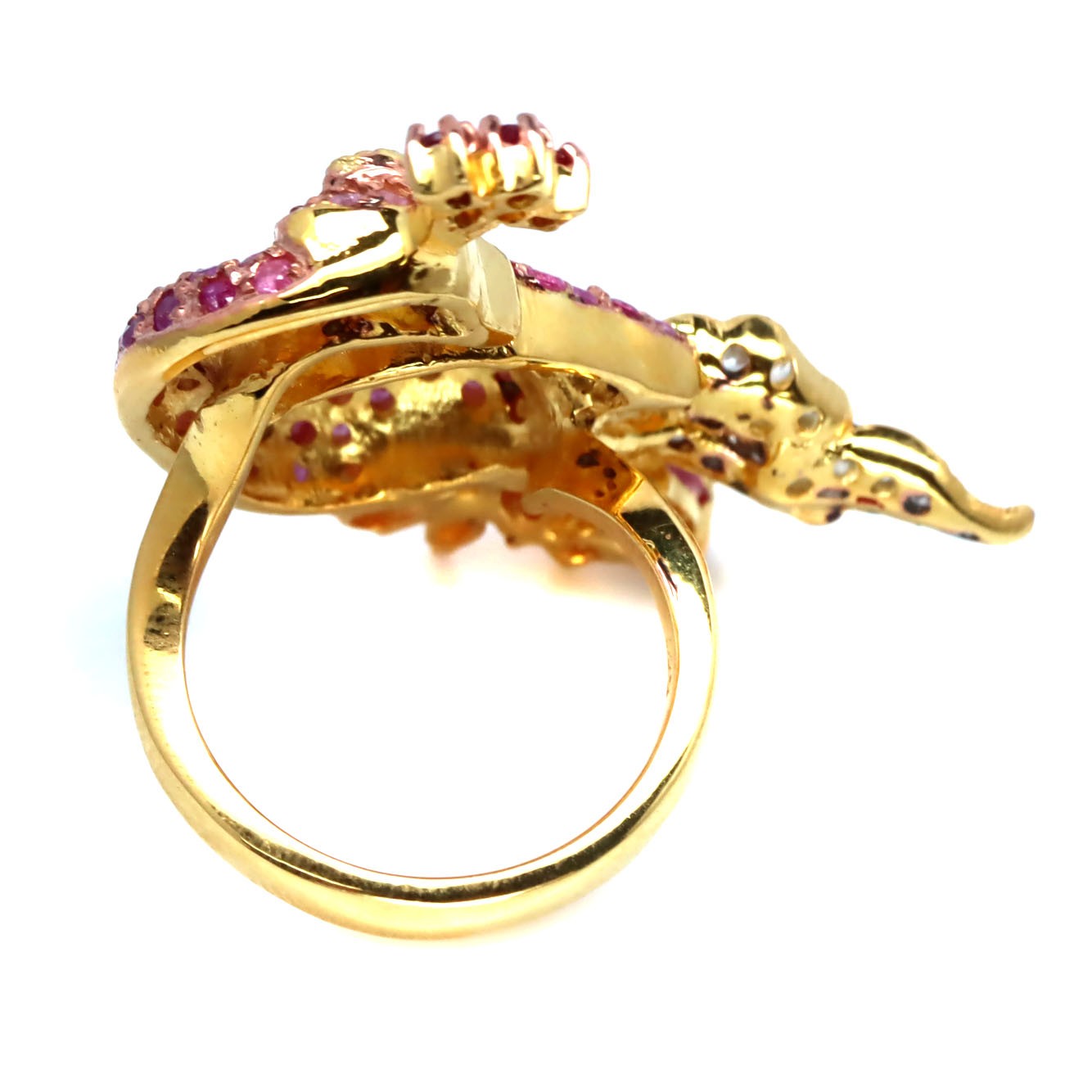 925 Silver Red Ruby, Sapphire & Zircon Birthstone Peacock Ring Size 7.75