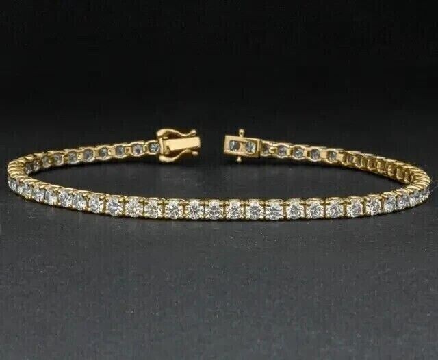 14K Yellow Gold Round Cut Natural Diamond Women’s Wedding Gift Tennis Bracelet