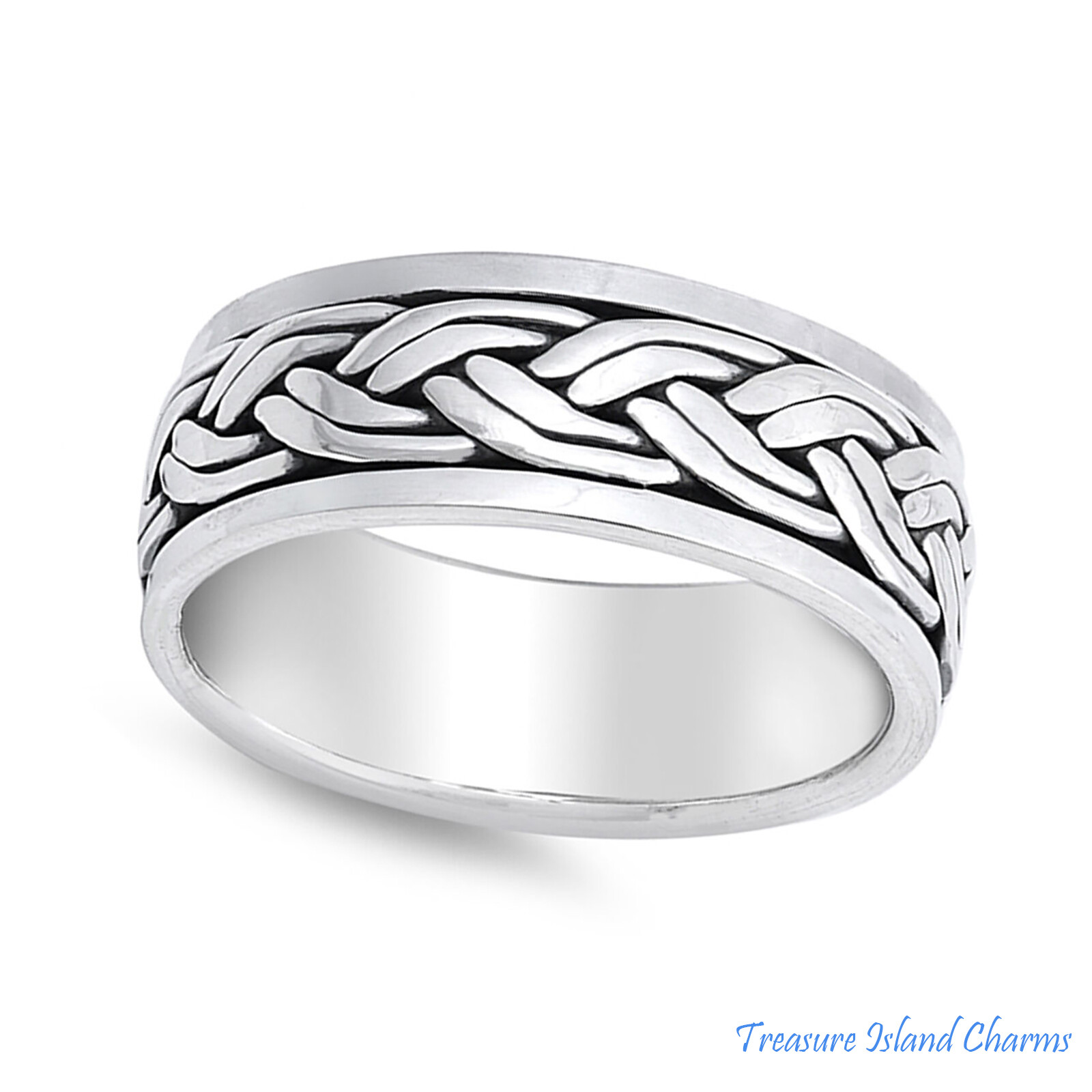 Celtic Weave Braid Spinner 925 Sterling Silver Ring Unisex 8mm Band Sizes 7-13
