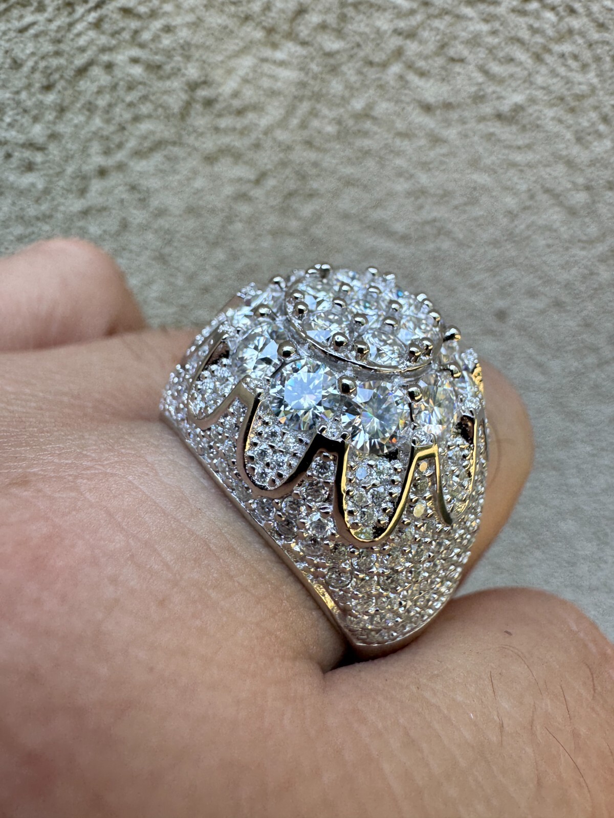 MOISSANITE Rapper Large Stone Dome Iced Hip Hop Ring 925 Silver Bust Down