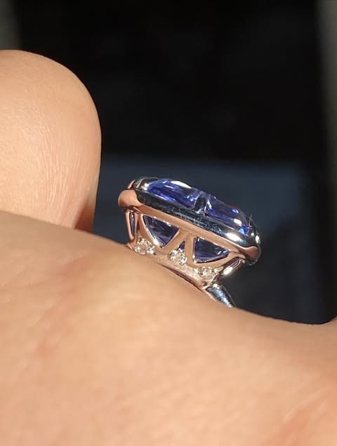 14K White Gold Bridal Ring, Blue sapphire Cushion Cut Diamond Ring in 4.00 Ct