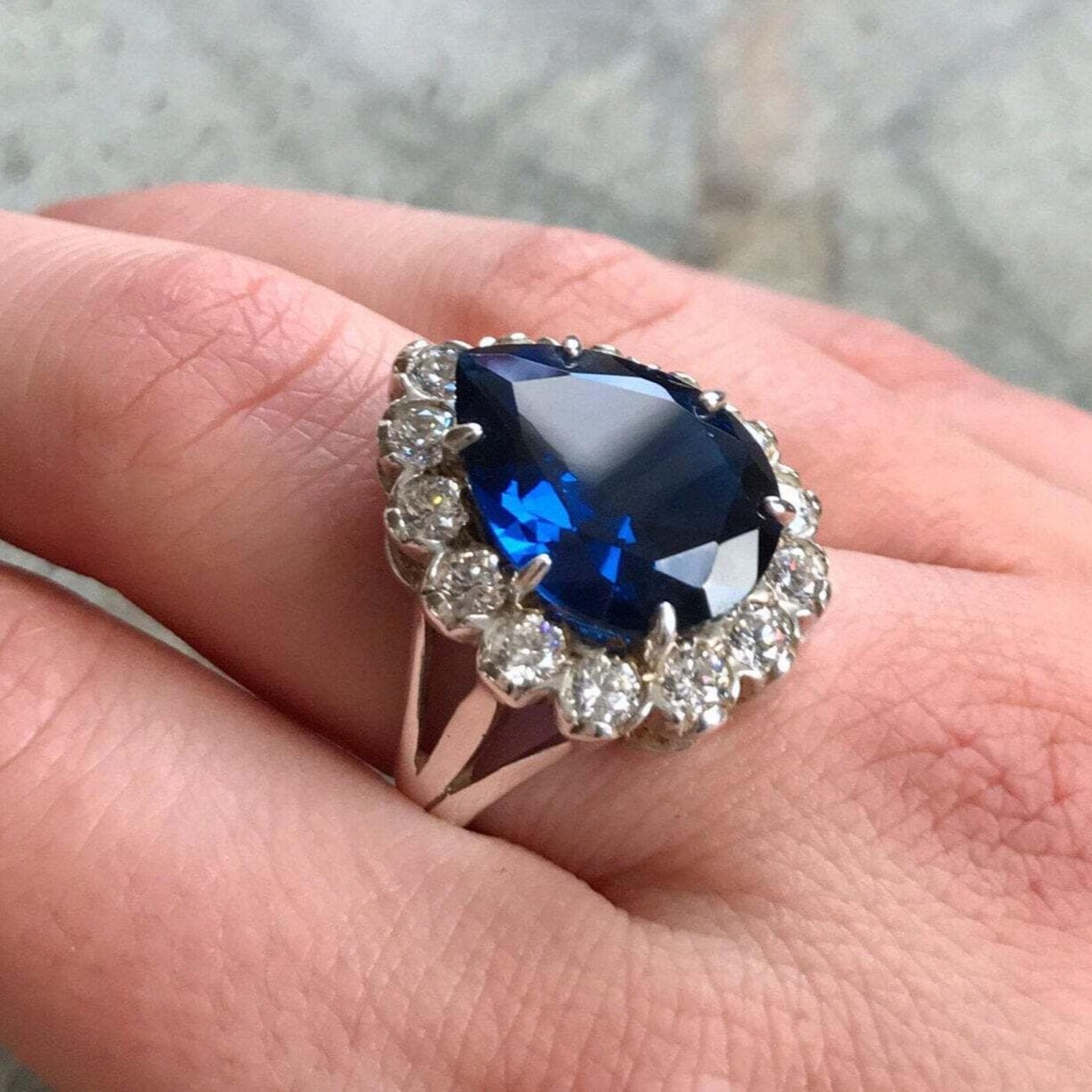 5.80 Ct Pear Cut Natural Sapphire Diamond Engagement Ring 14K White Gold Size 7