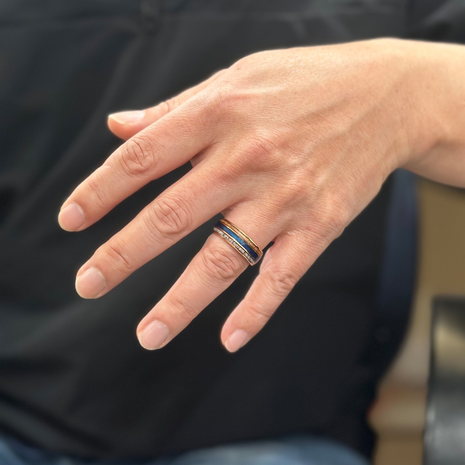 Personalized Tungsten Blue Fishing Line-Whiskey Barrel-Deer Antler Band Ring