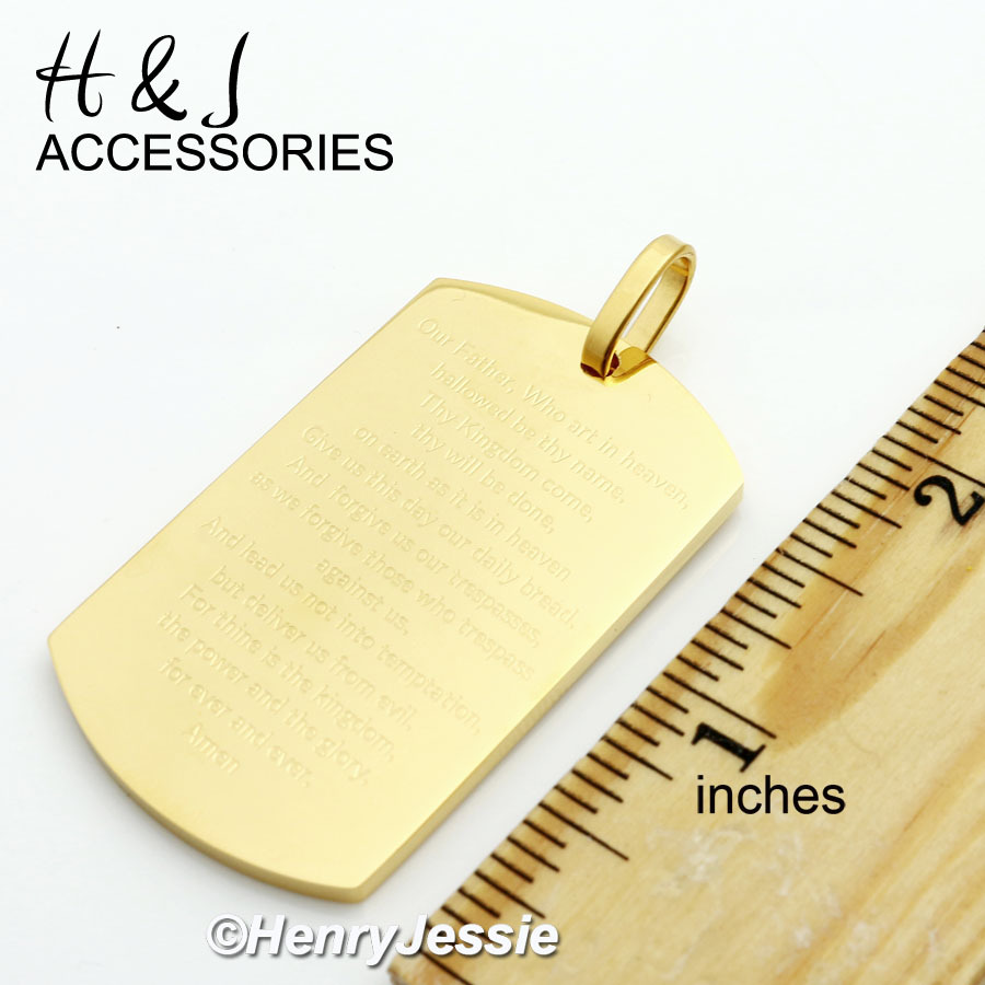 20″-30″MEN Stainless Steel Gold Plated Bead Chain Bible Verse Dog Tag Pendant*70