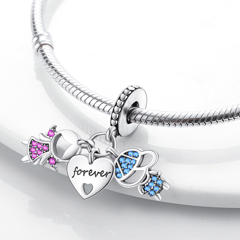 MULA European Silver Plated Charm AAA CZ Boy and Girl Forever For Women Bracelet