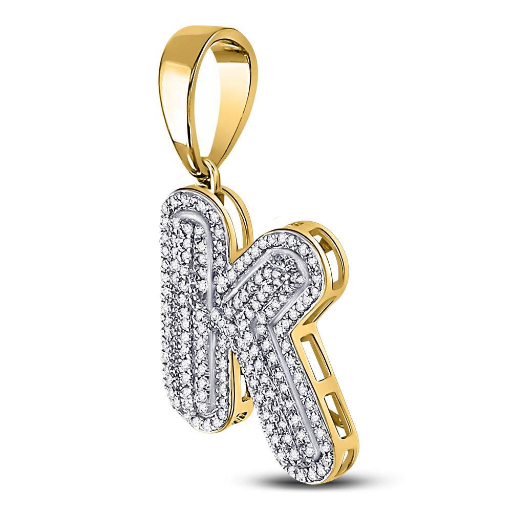 10kt Yellow Gold Mens Round Diamond Letter K Bubble Initial Charm Pendant 5