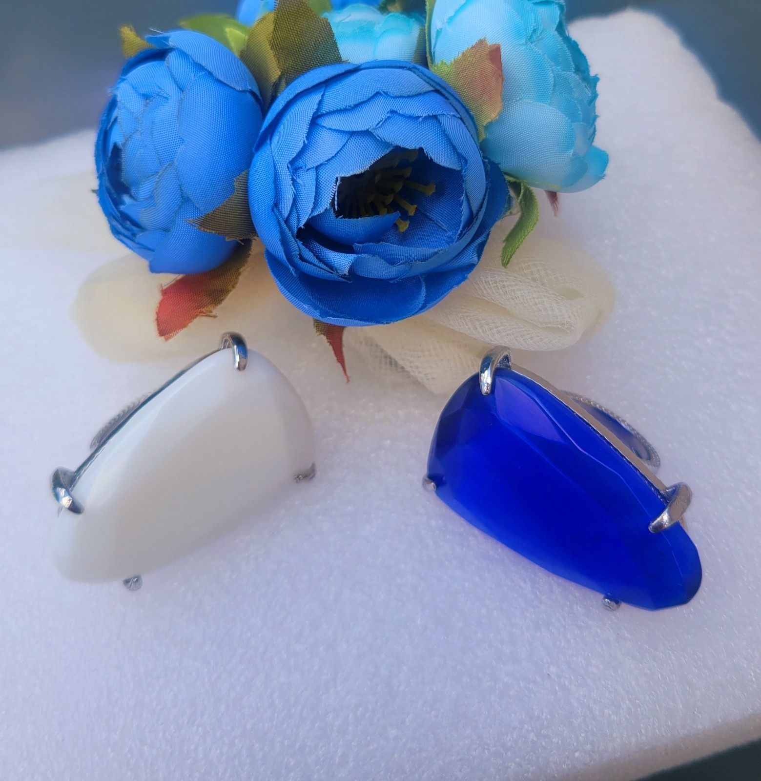 Cobalt & White Silver Chunky Statement Cocktail Ring Size 6 (KS Tela Looking)