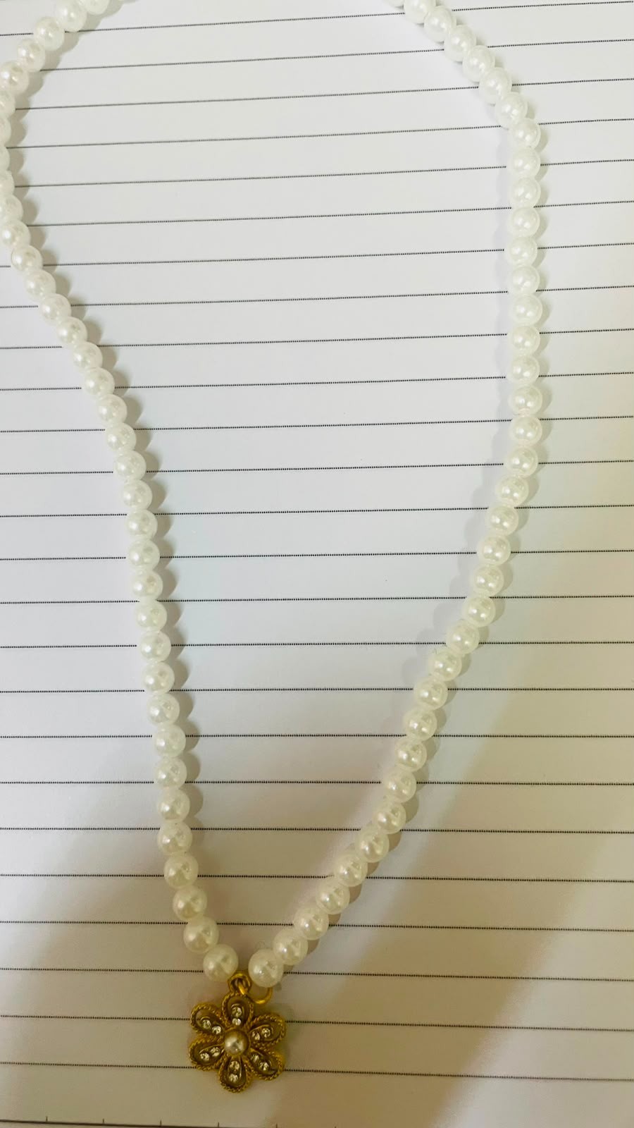 Faux Pearl Beaded Necklace Gold Tone Flower Pendant Vintage Jewelry Gift Women
