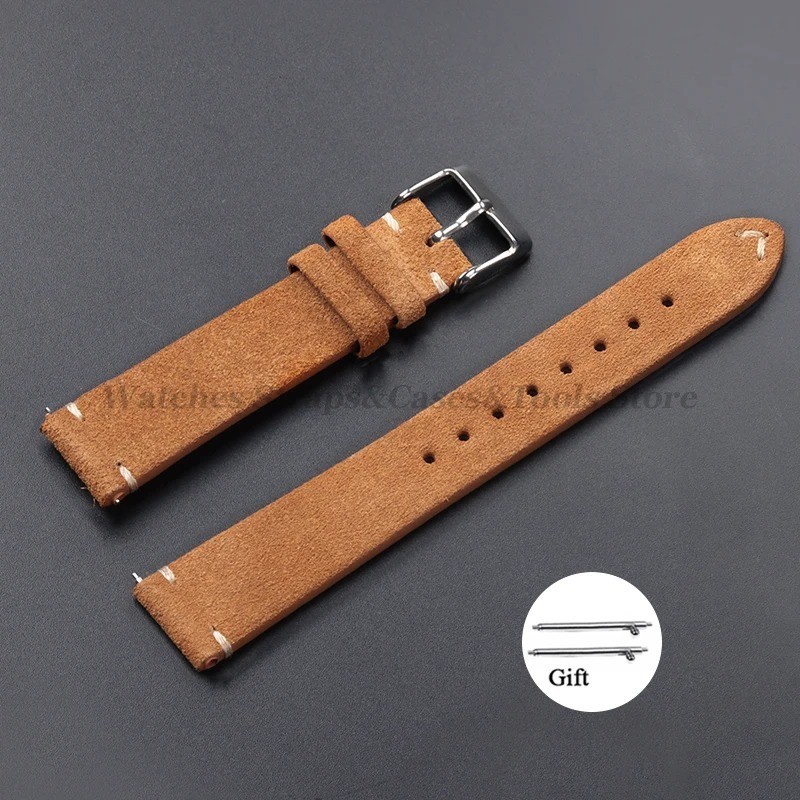 18 19 20 21 22 MM Soft Suede Leather Vintage Strap Watch Band Quick Release