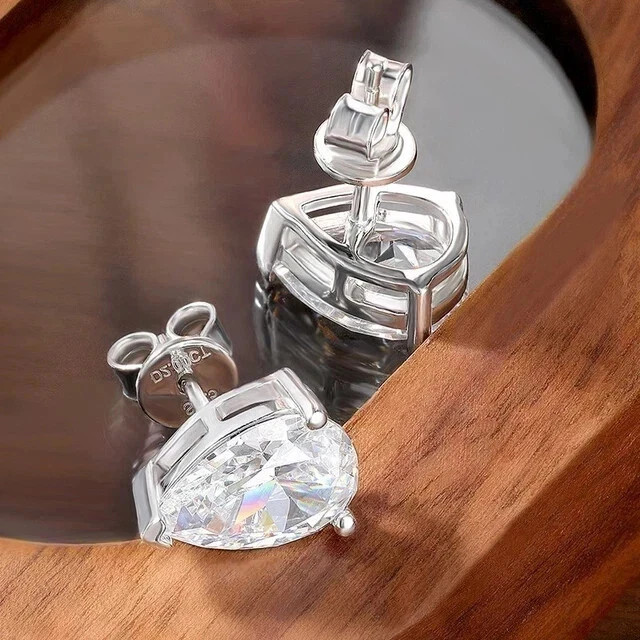 2Ct Pear Cut Moissanite Solitaire Push Back Stud Earrings 14K White Gold Plated