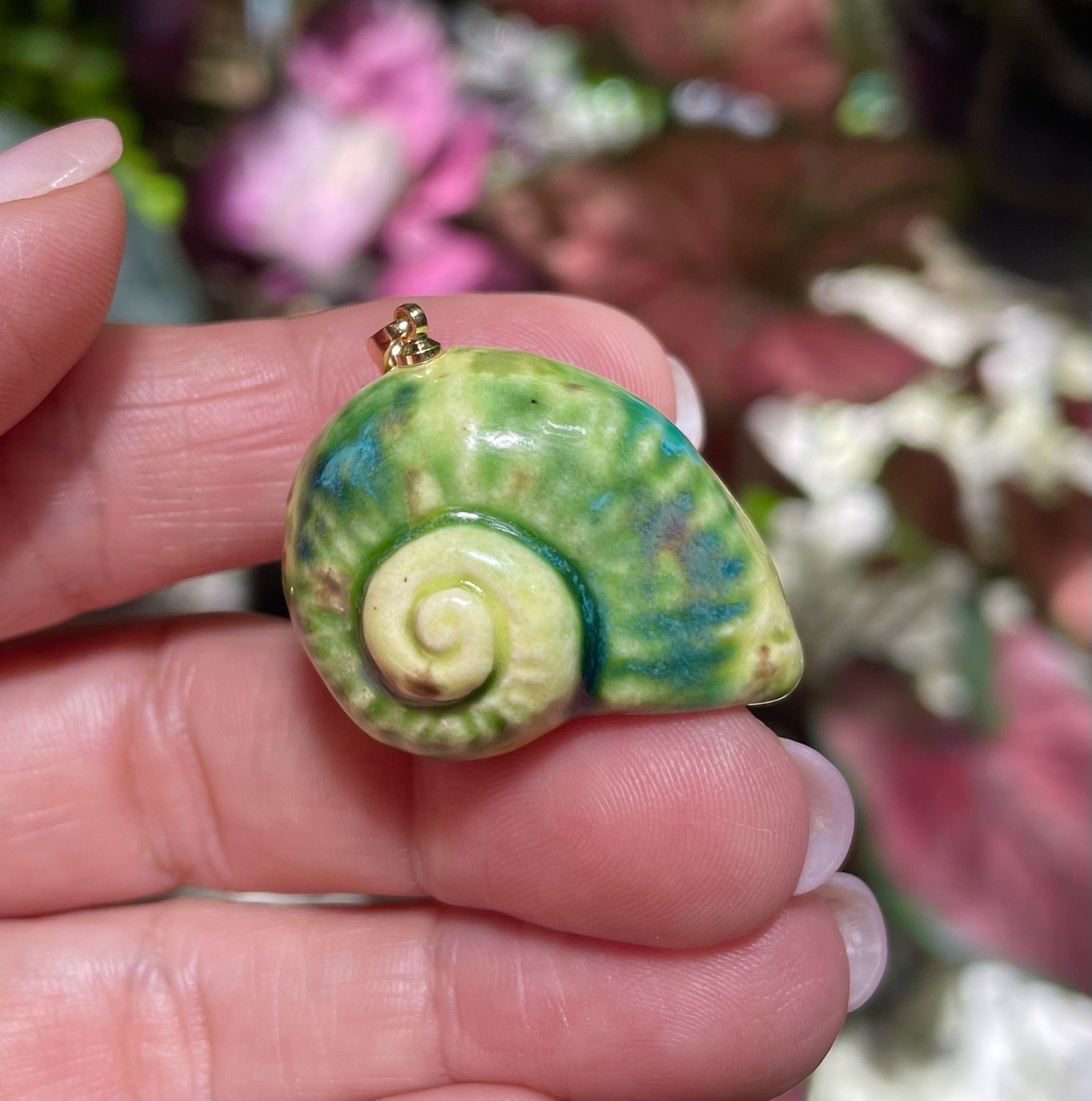 Handmade Ceramic Pendant Jewelry. Unique piece. Garden