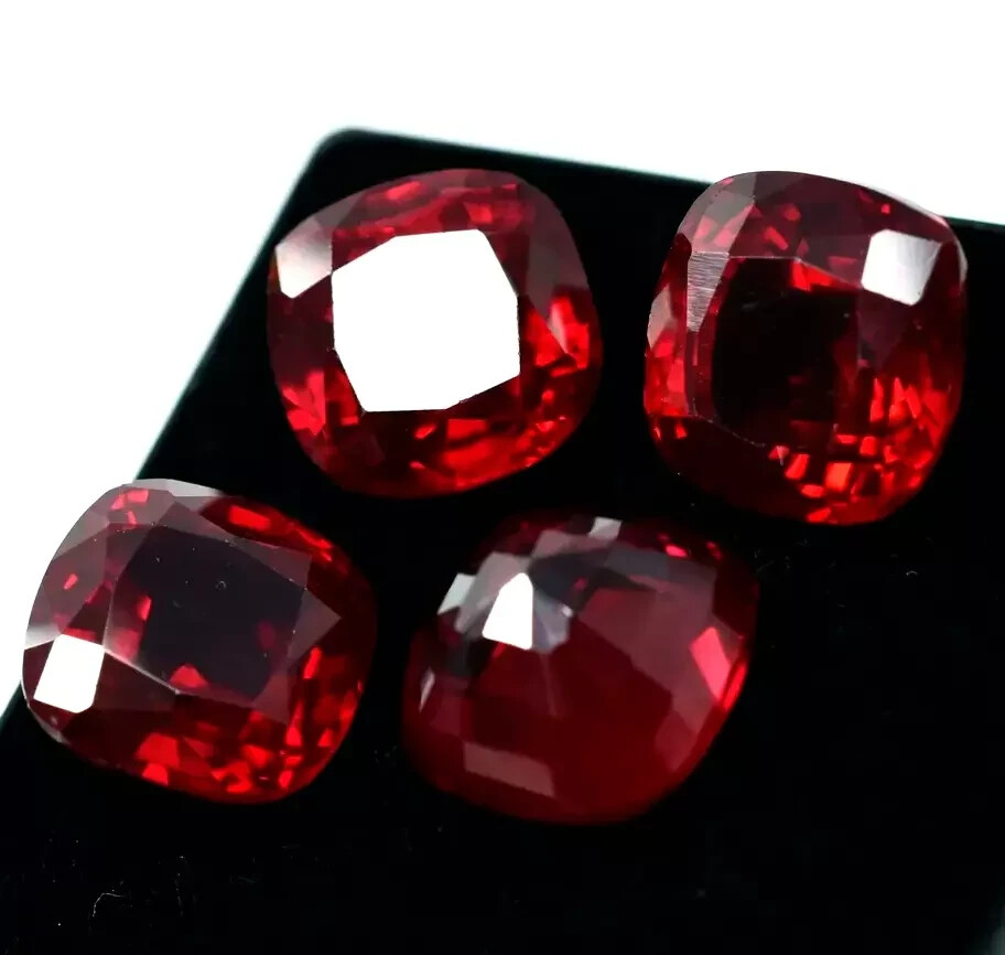 40 Ct+ 4 Pcs Natural Certified Myanmar Burma Red Ruby Cushion Loose Gemstone