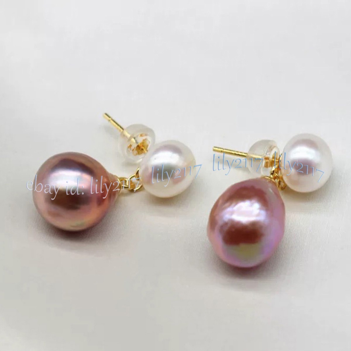 Natural Freshwater White Pearl Pink Purple Baroque Pearl Dangle Stud Earrings