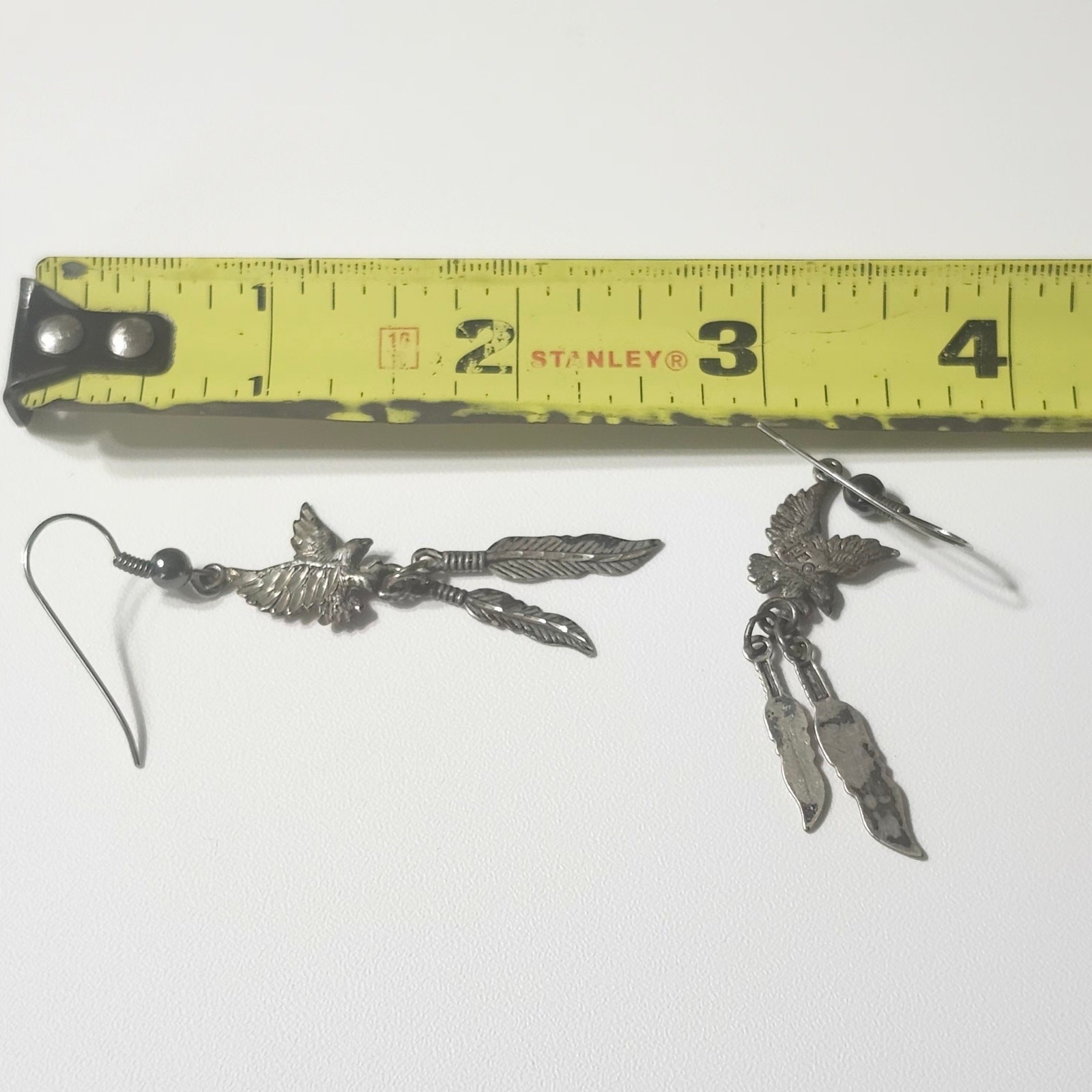 Sterling Silver Eagle Feather Dangle Earrings Bird Western Hook Pierced 5.59g