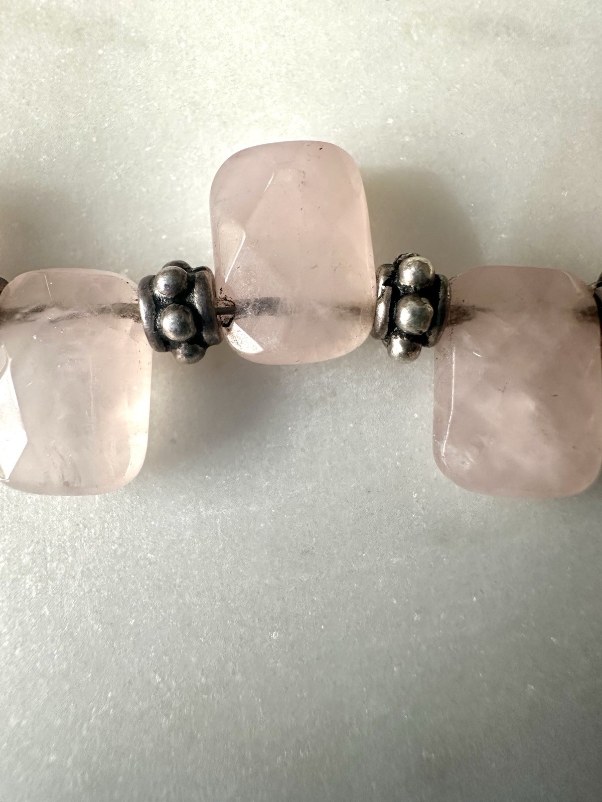 Natural Rose Quartz Nugget Bracelet Heart Toggle Clasp Silver Tone 7.5”