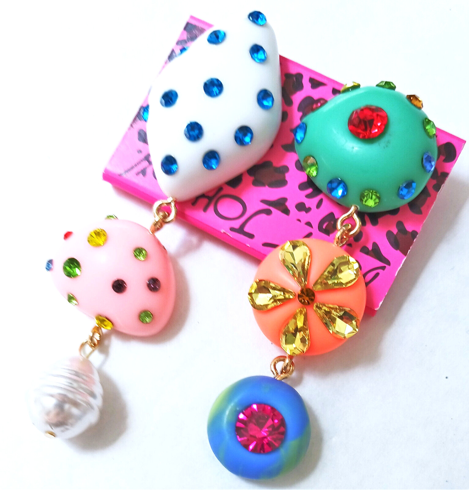 Funky RAINBOW Color FRUIT Flower Pearl TASSEL Betsey Johnson Dangle Earrings H5