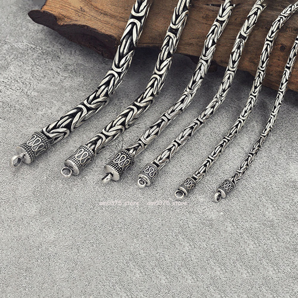 Real S925 Sterling Silver Necklace Women Man 4/5/6/7/8mm Round Byzantine Chain