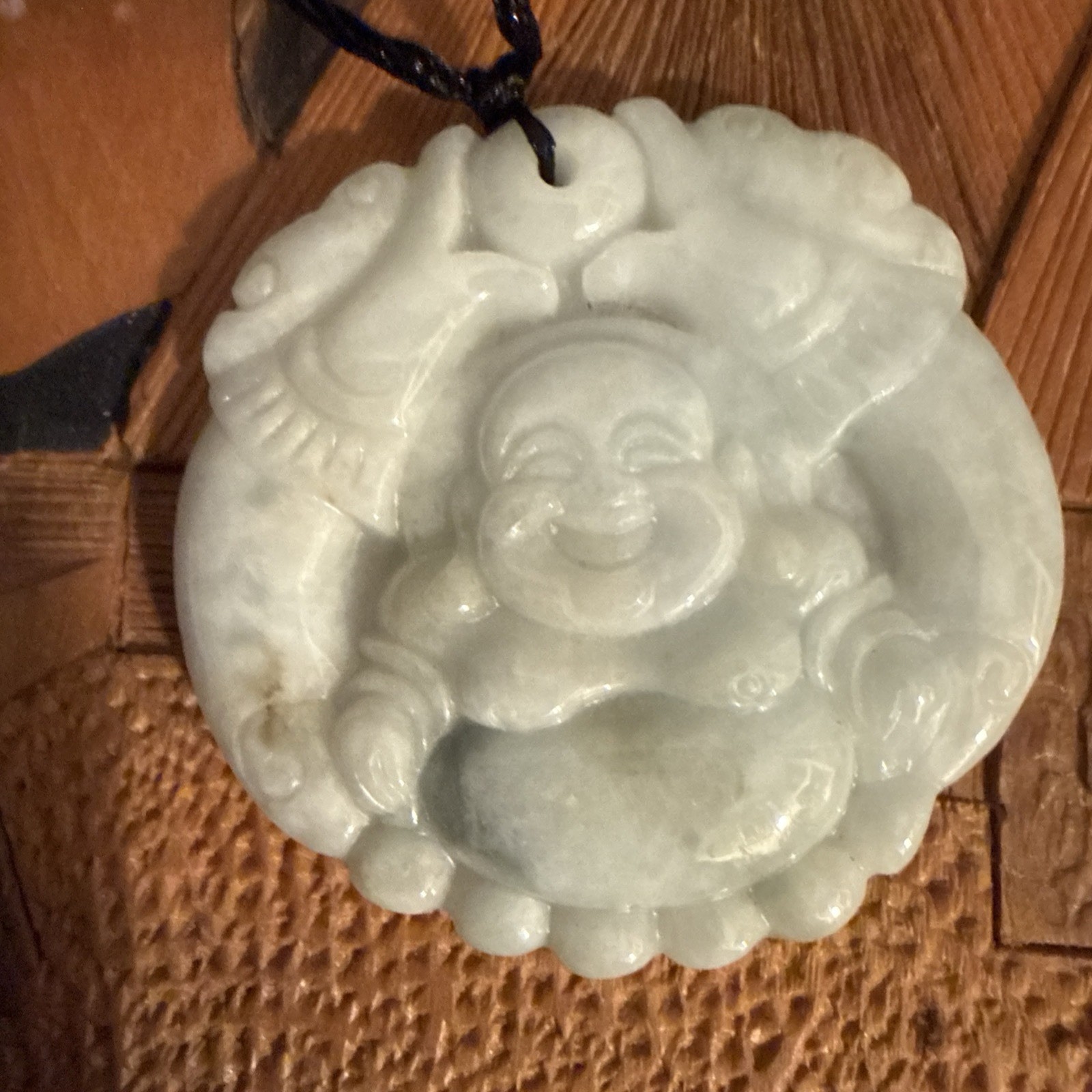 Elegant Jadeite Happy Buddha Amulet Pendant Necklace – 2”Wide