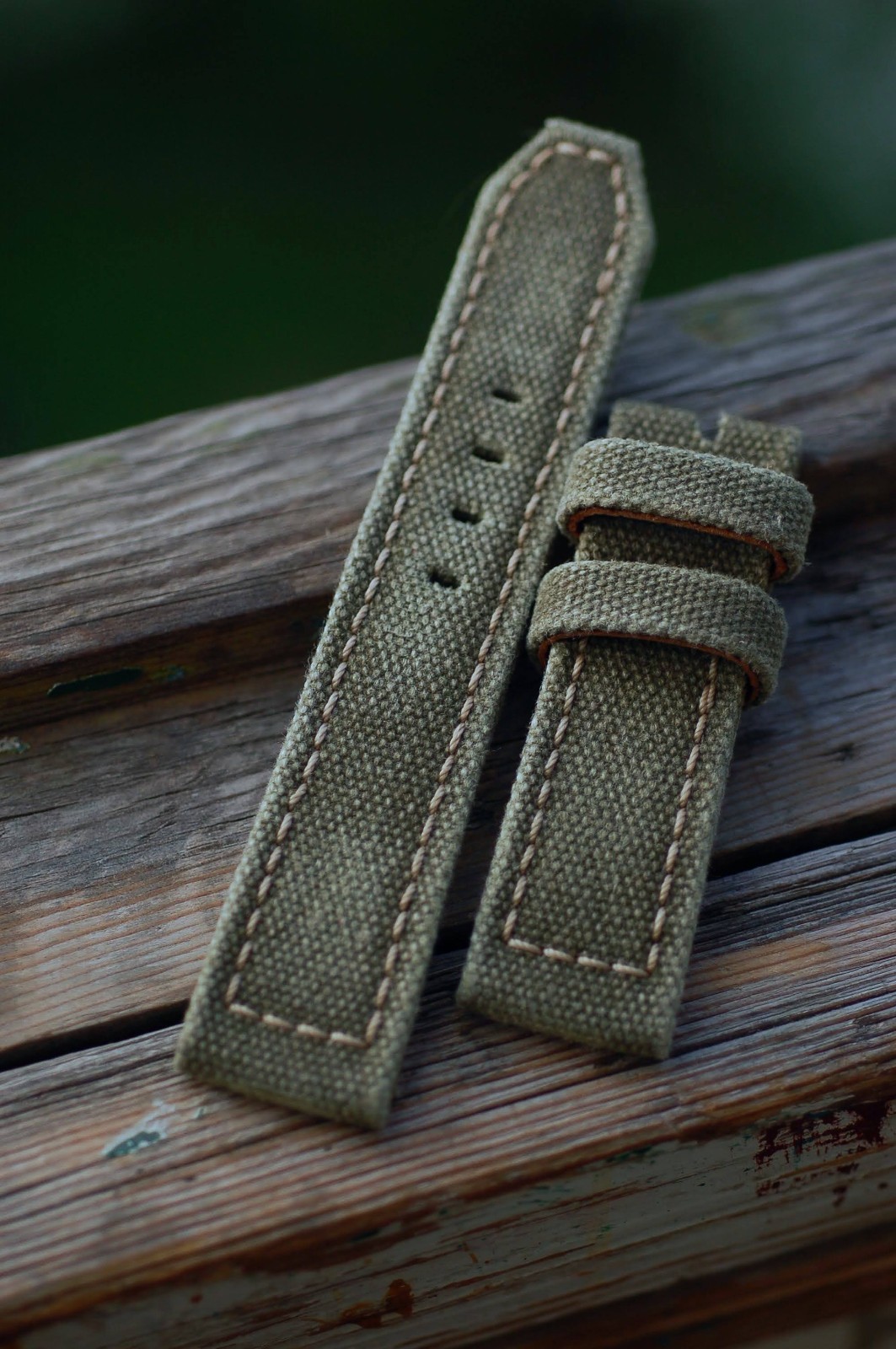 Ready-made 24×22 mm «overlock» Brown Rolled Canvas handmade watch strap Panerai