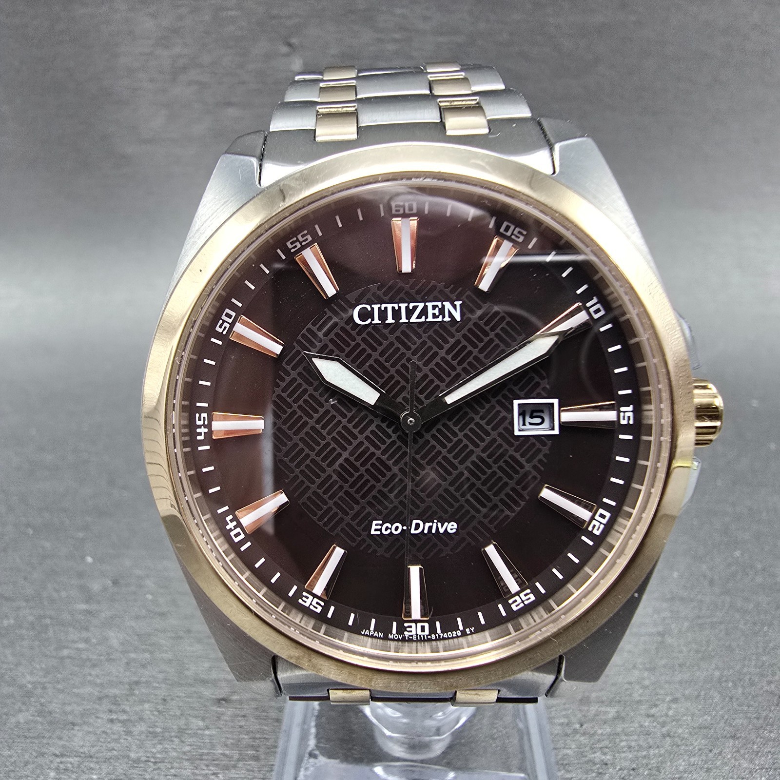 Citizen Eco-Drive Watch Men 41mm Brown Dial Two Tone Date E111-S126657 Runs