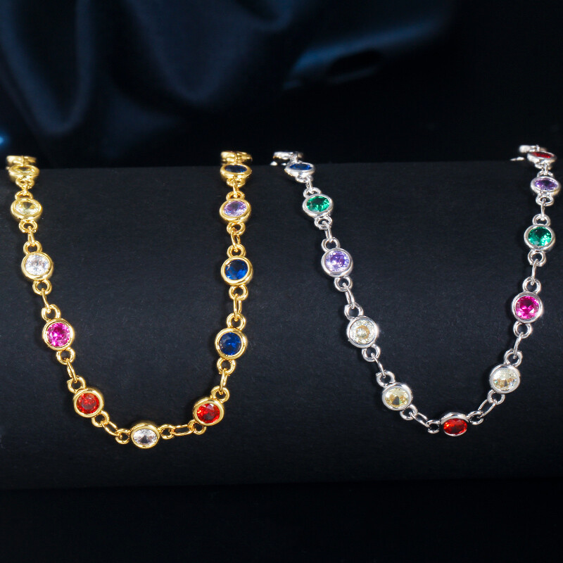 585 Gold Multicolored Round CZ Women Sweater Costume Long Chain Necklace Jewelry