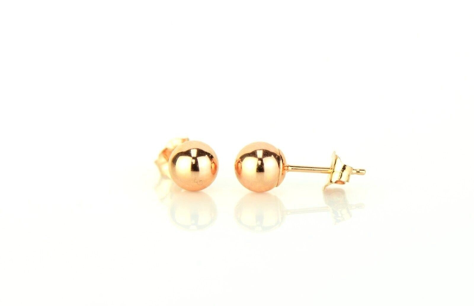 Solid 14k Rose Gold Ball Stud Earrings Butterfly Push Back